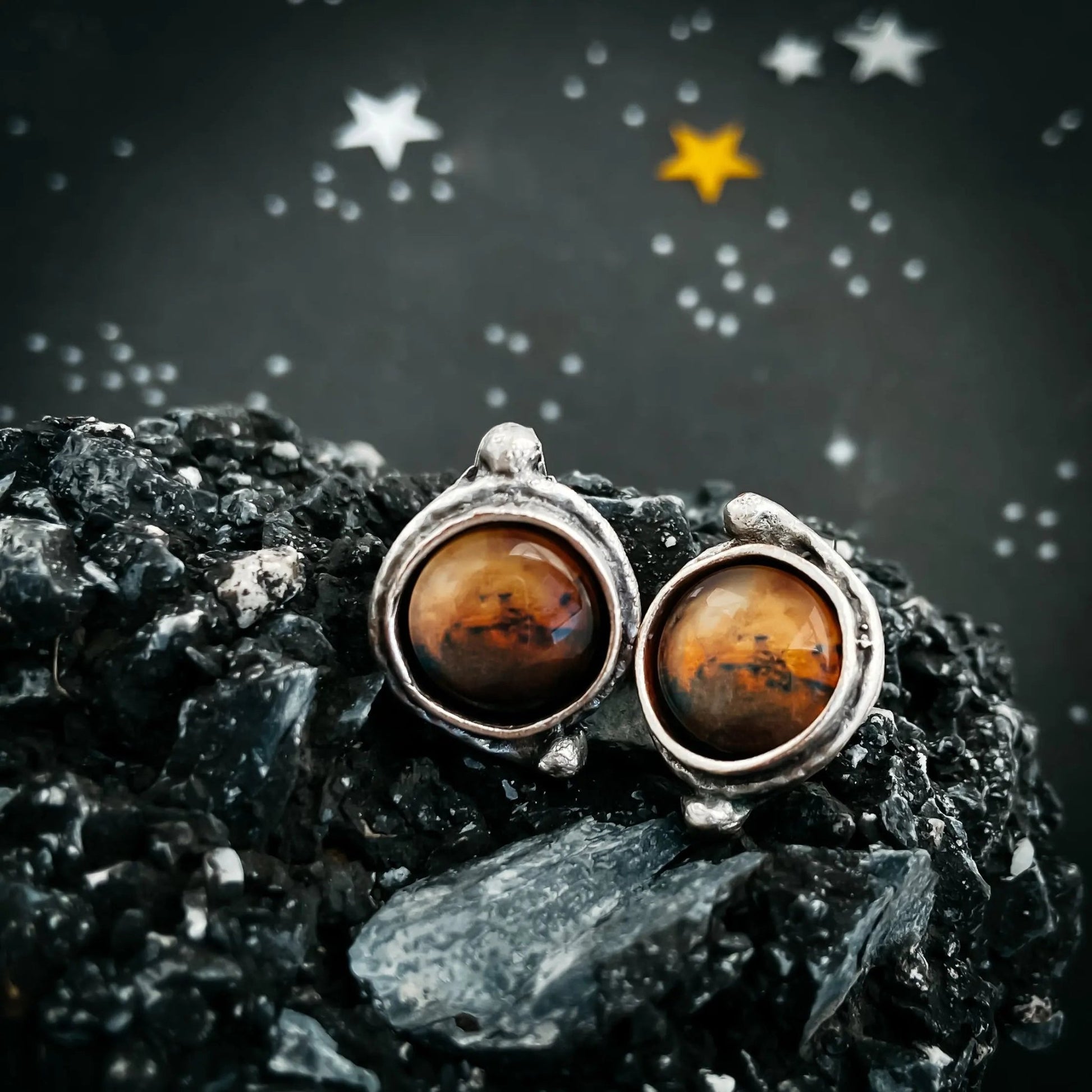 Mars and Moons Earrings - Stud or Leverback - FrostmereMars and Moons Earrings - Stud or Leverback DC - Yugen Handmade