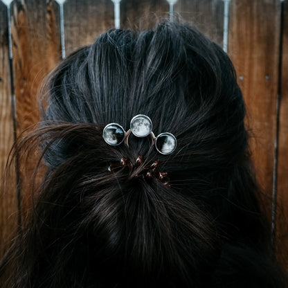 Moon Phase Trio Hair Pin | Silver - FrostmereMoon Phase Trio Hair Pin DC - Yugen Handmade