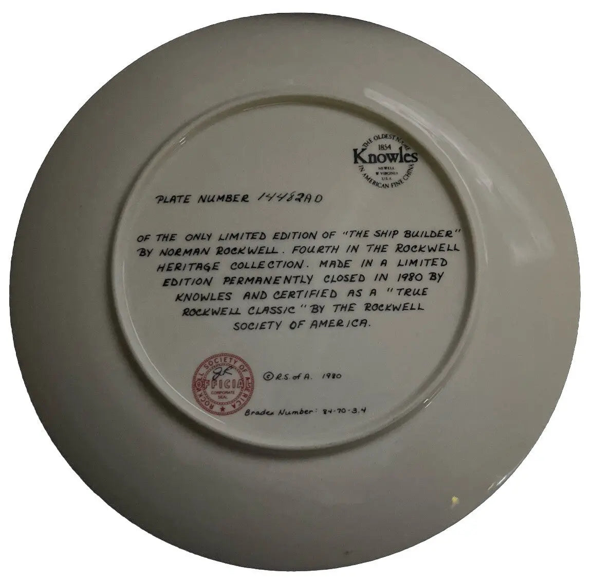 Knowles 1980 Norman Rockwell "The Ship Builder" Limited Edition Collector Plate - Frostmere#original_value#