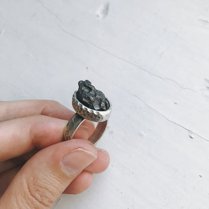 Oval Raw Meteorite Ring in Silver - FrostmereOval Raw Meteorite Ring in Silver DC - Yugen Handmade