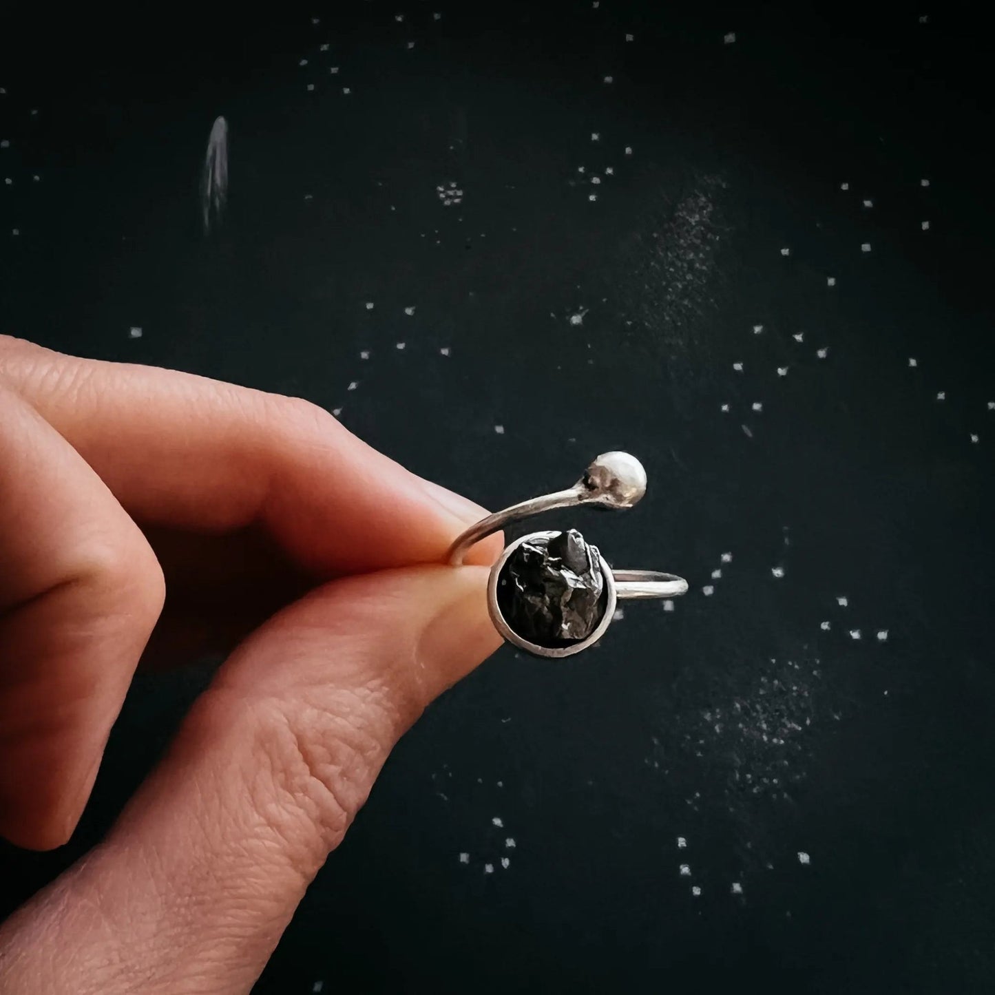 Round Wrap Ring with Authentic Raw Meteorite - FrostmereRound Wrap Ring with Authentic Raw Meteorite DC - Yugen Handmade