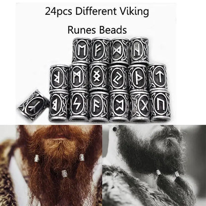 Viking Rune Beard Beads - Norse Hair & Beard Jewelry Set of 24 | Antique Metal - Frostmere