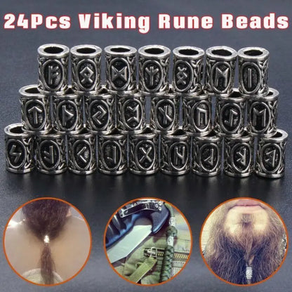 Viking Rune Beard Beads - Norse Hair & Beard Jewelry Set of 24 | Antique Metal - Frostmere