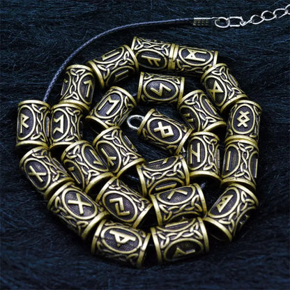 Viking Rune Beard Beads - Norse Hair & Beard Jewelry Set of 24 | Antique Metal - Frostmere