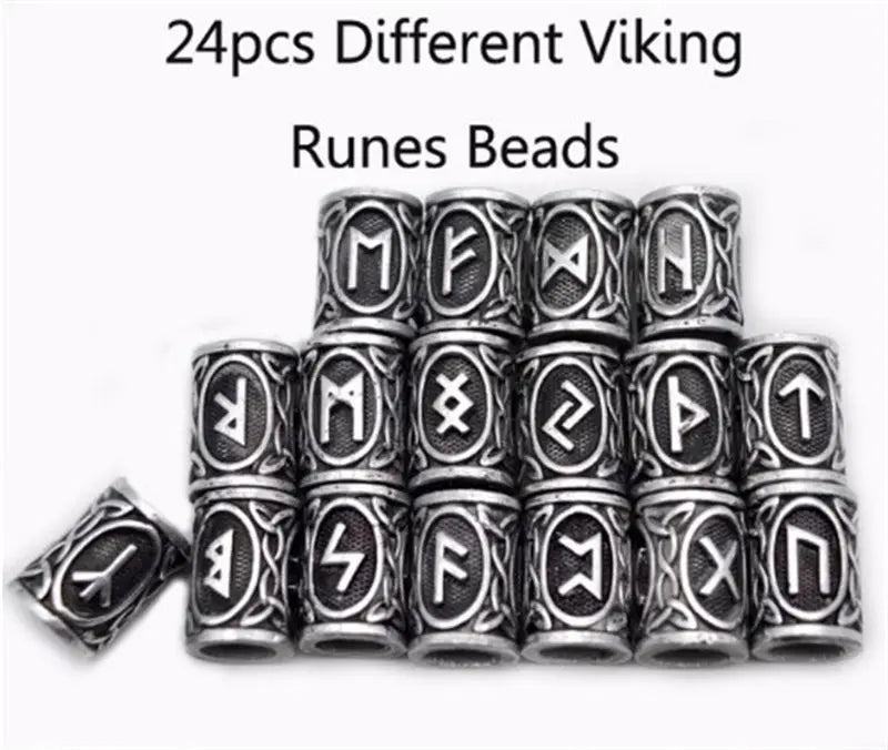 Viking Rune Beard Beads - Norse Hair & Beard Jewelry Set of 24 | Antique Metal - Frostmere