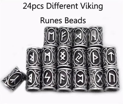 Viking Rune Beard Beads - Norse Hair & Beard Jewelry Set of 24 | Antique Metal - Frostmere
