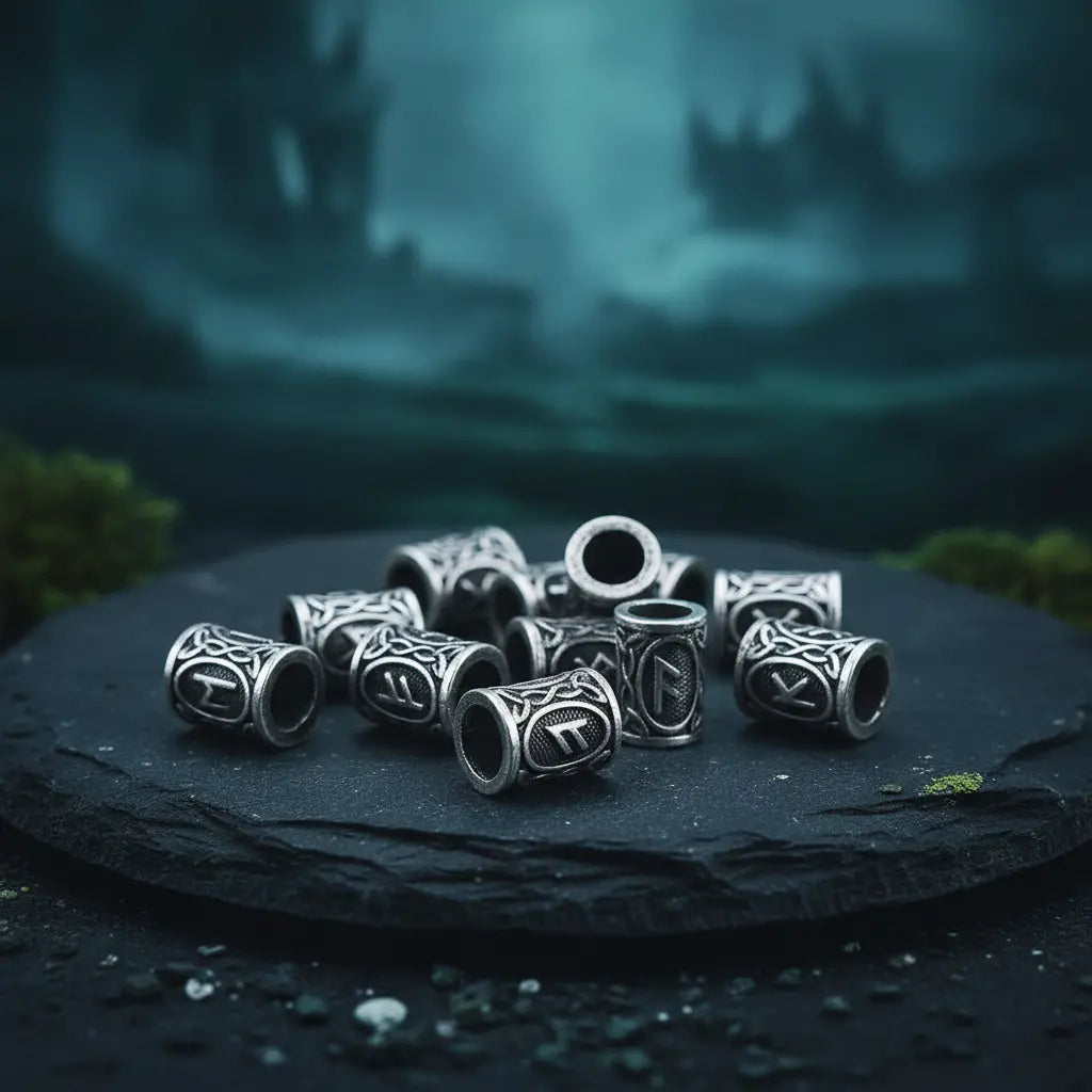 Viking Rune Beard Beads - Norse Hair & Beard Jewelry Set of 24 | Antique Metal - Frostmere