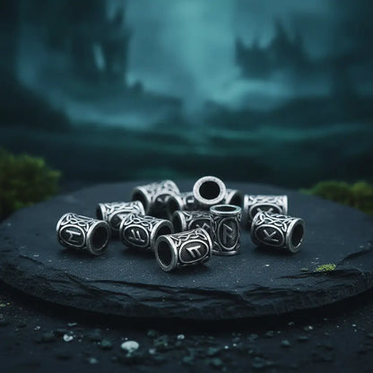 Viking Rune Beard Beads - Norse Hair & Beard Jewelry Set of 24 | Antique Metal - Frostmere