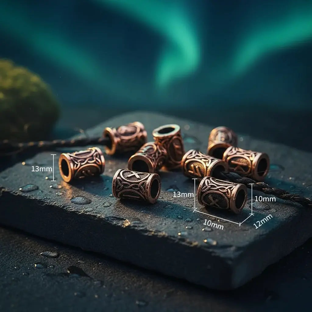 Viking Rune Beard Beads - Norse Hair & Beard Jewelry Set of 24 | Antique Metal - Frostmere