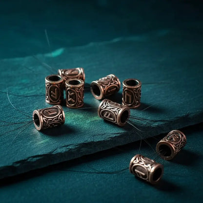 Viking Rune Beard Beads - Norse Hair & Beard Jewelry Set of 24 | Antique Metal - Frostmere