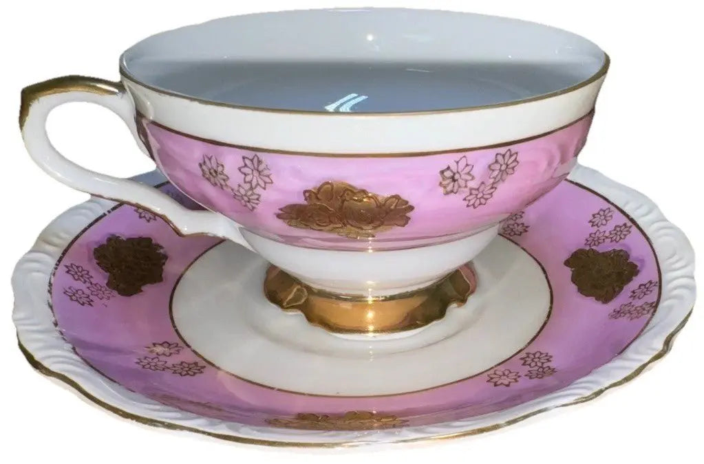 Vintage 1950s AACO Japan Teacup & Saucer – Pink Cherry Blossom Gold - Frostmere