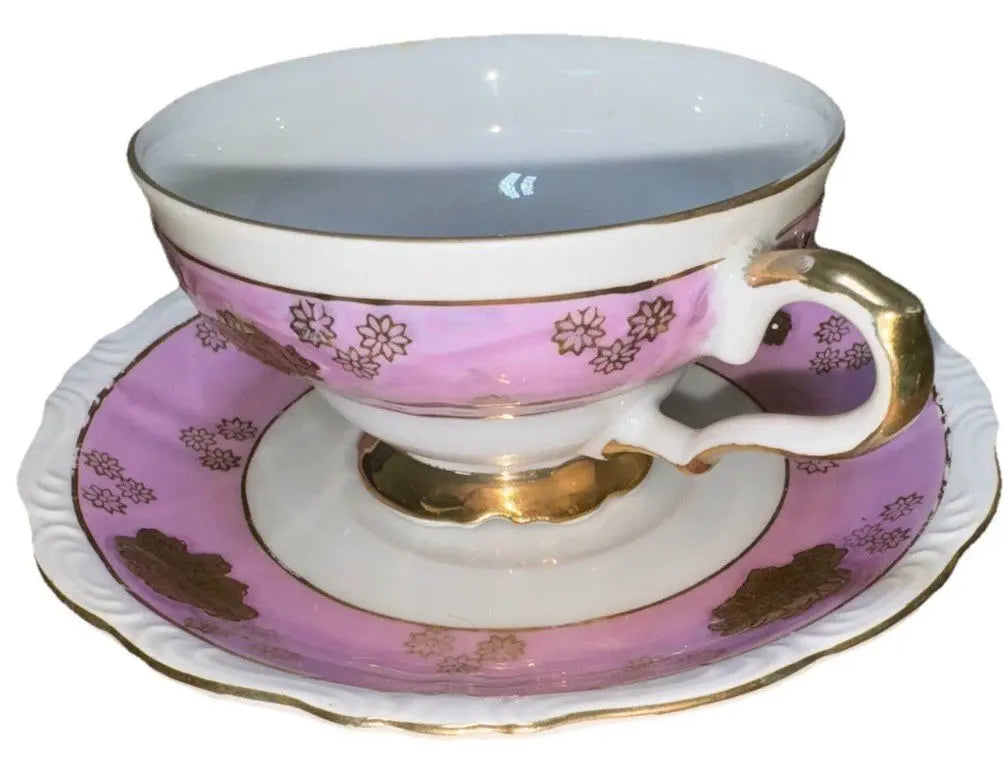 Vintage 1950s AACO Japan Teacup & Saucer – Pink Cherry Blossom Gold - Frostmere