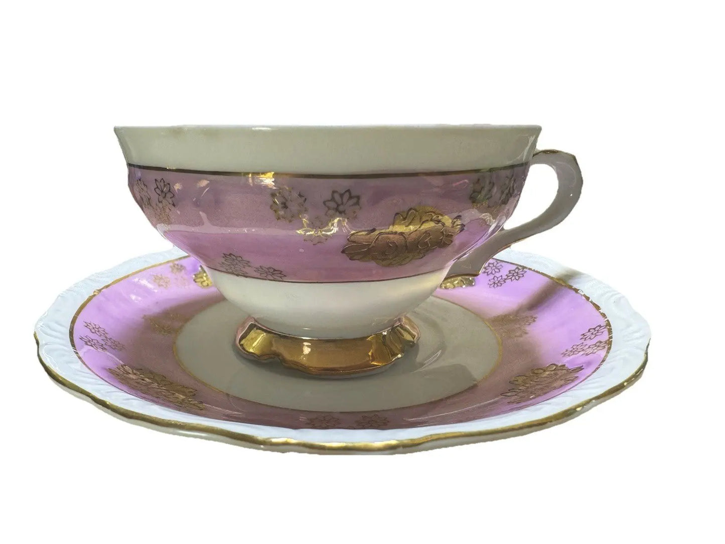 Vintage 1950s AACO Japan Teacup & Saucer – Pink Cherry Blossom Gold - Frostmere