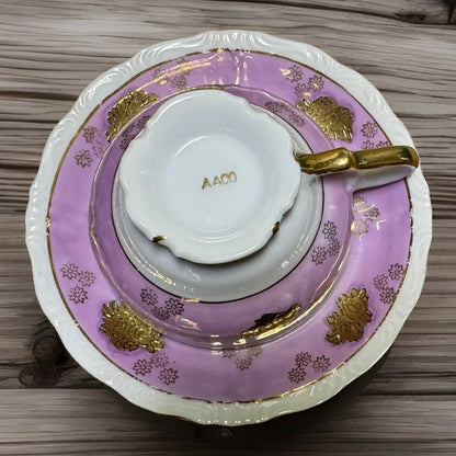 Vintage 1950s AACO Japan Teacup & Saucer – Pink Cherry Blossom Gold - Frostmere