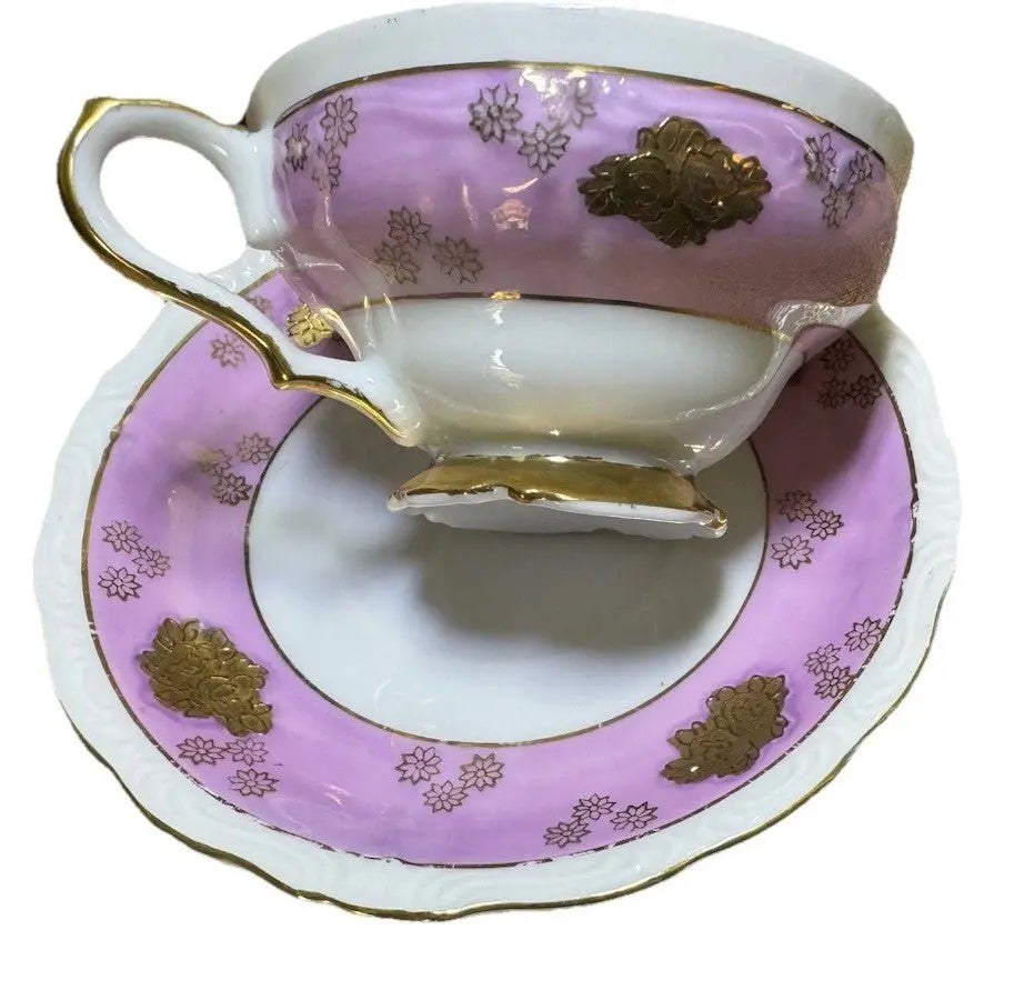 Vintage 1950s AACO Japan Teacup & Saucer – Pink Cherry Blossom Gold - Frostmere