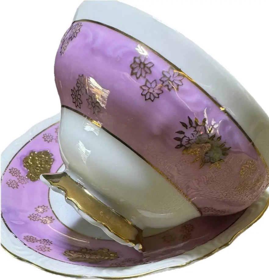 Vintage 1950s AACO Japan Teacup & Saucer – Pink Cherry Blossom Gold - Frostmere