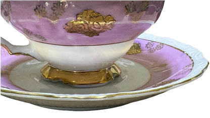 Vintage 1950s AACO Japan Teacup & Saucer – Pink Cherry Blossom Gold - Frostmere